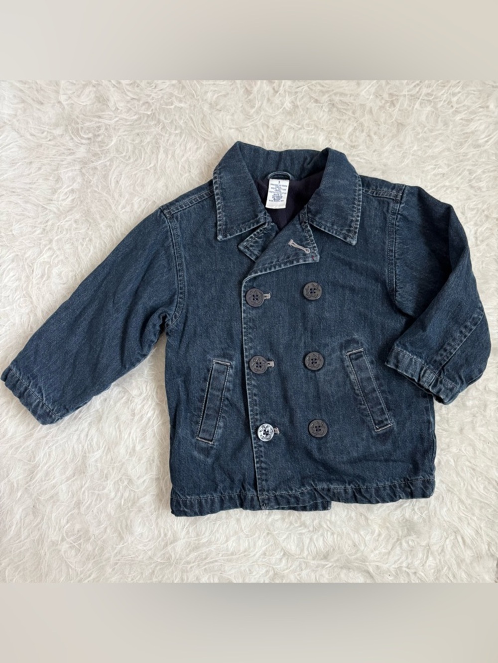 Gymboree Toddler 2003 Y2K Dark Blue Double-Breasted Classic Denim Pea Coat